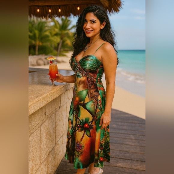Source Unknown Other - Tropical Print Swim Dress